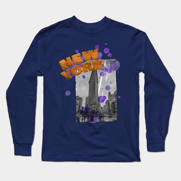 New York Trip - Orange/Purple Long Sleeve T-Shirt by MerlinArt